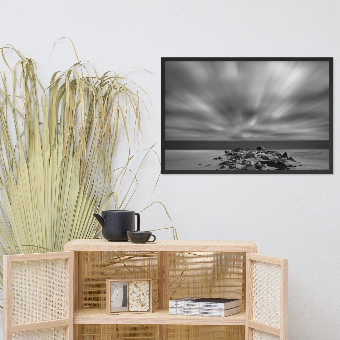 Windy Beach Black & White Landscape Framed Photo Paper Wall Art Prints