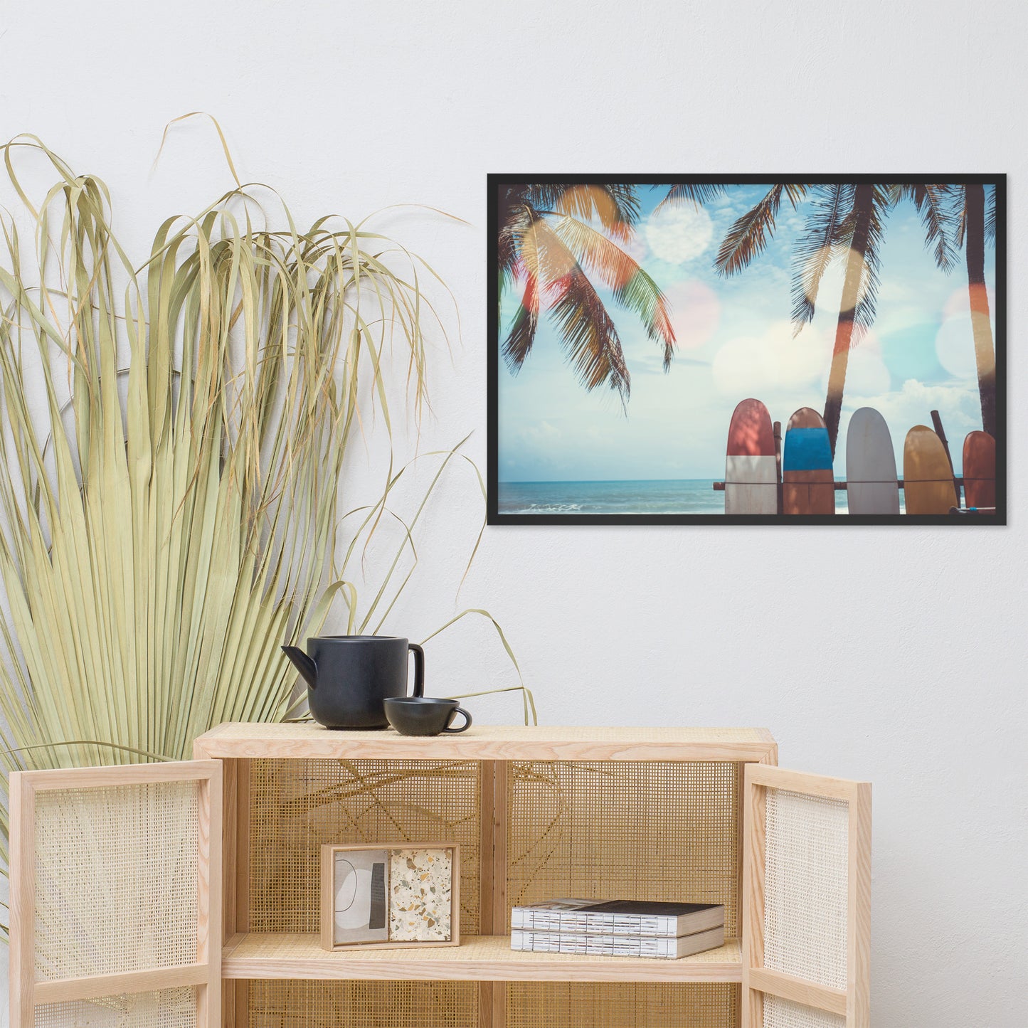 Surf Life Tropical Landscape Surfboard Scene Lifestyle Photograph Framed Wall Art Print