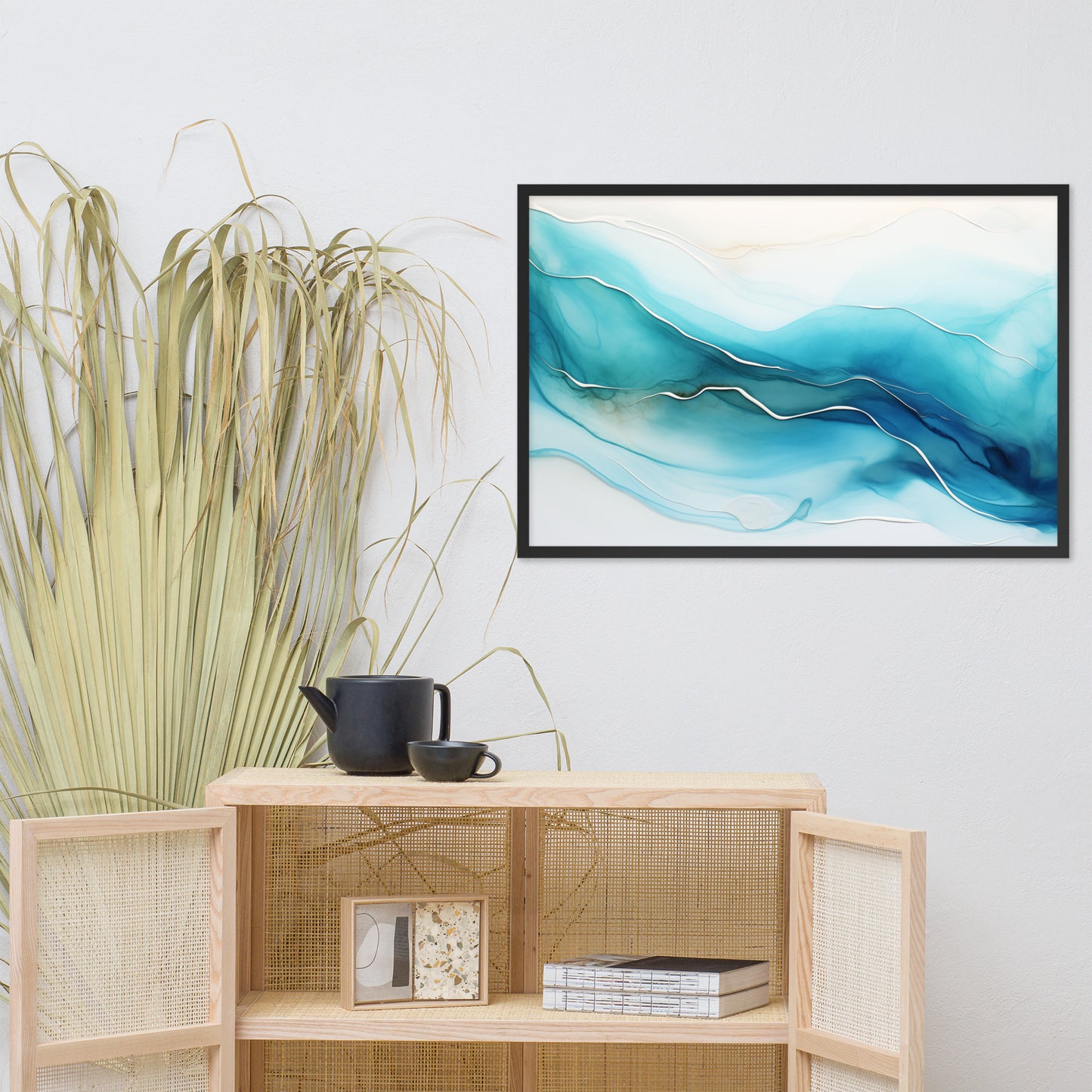 Abstract Artwork: Sapphire Serenity Alcohol Ink - Fluid Art Minimal Framed Wall Art Print
