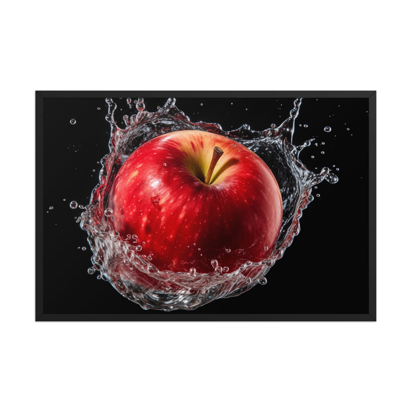 Apple Splashdown - Apple in Water Photorealism - Digital Artwork Framed Wall Art Print