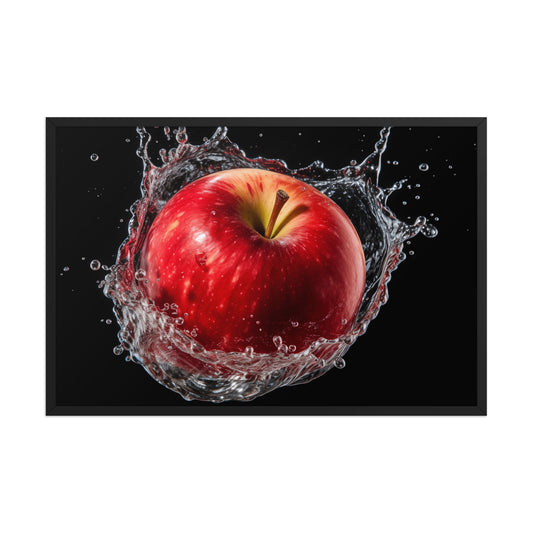 Apple Splashdown - Apple in Water Photorealism - Digital Artwork Framed Wall Art Print