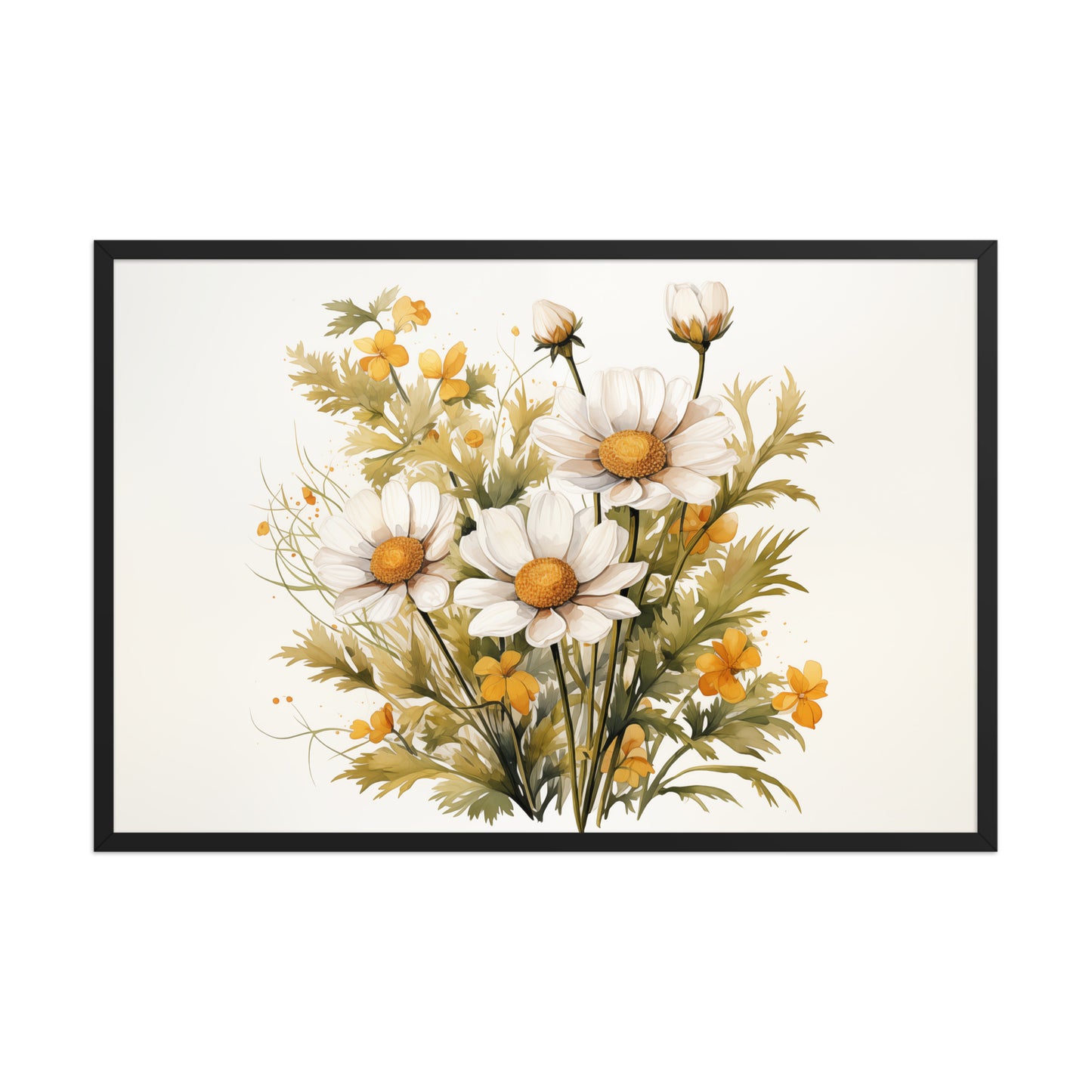 Wildflower Harmony Daisies Watercolor Painting Digital Art Framed Print