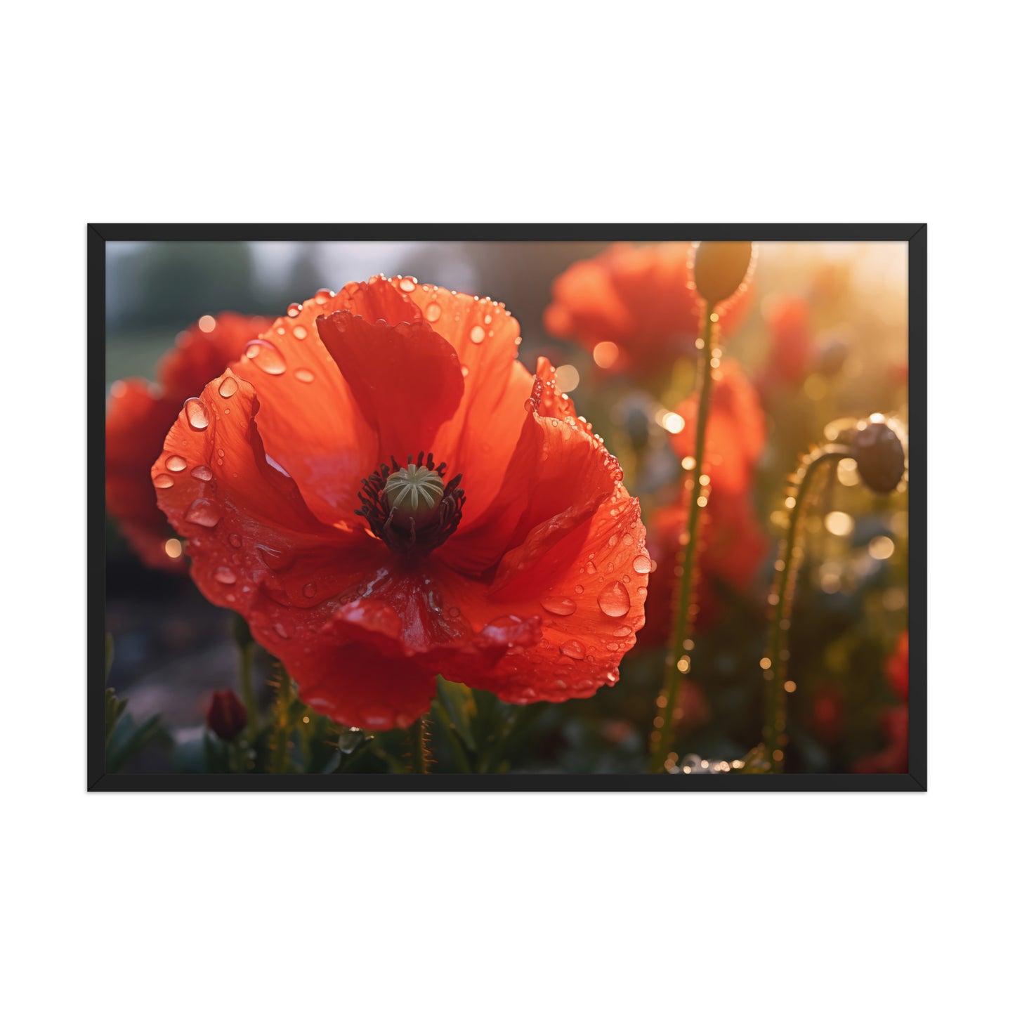 A Single Tear of Red Photorealistic Floral Digital Artwork Framed Wall Art