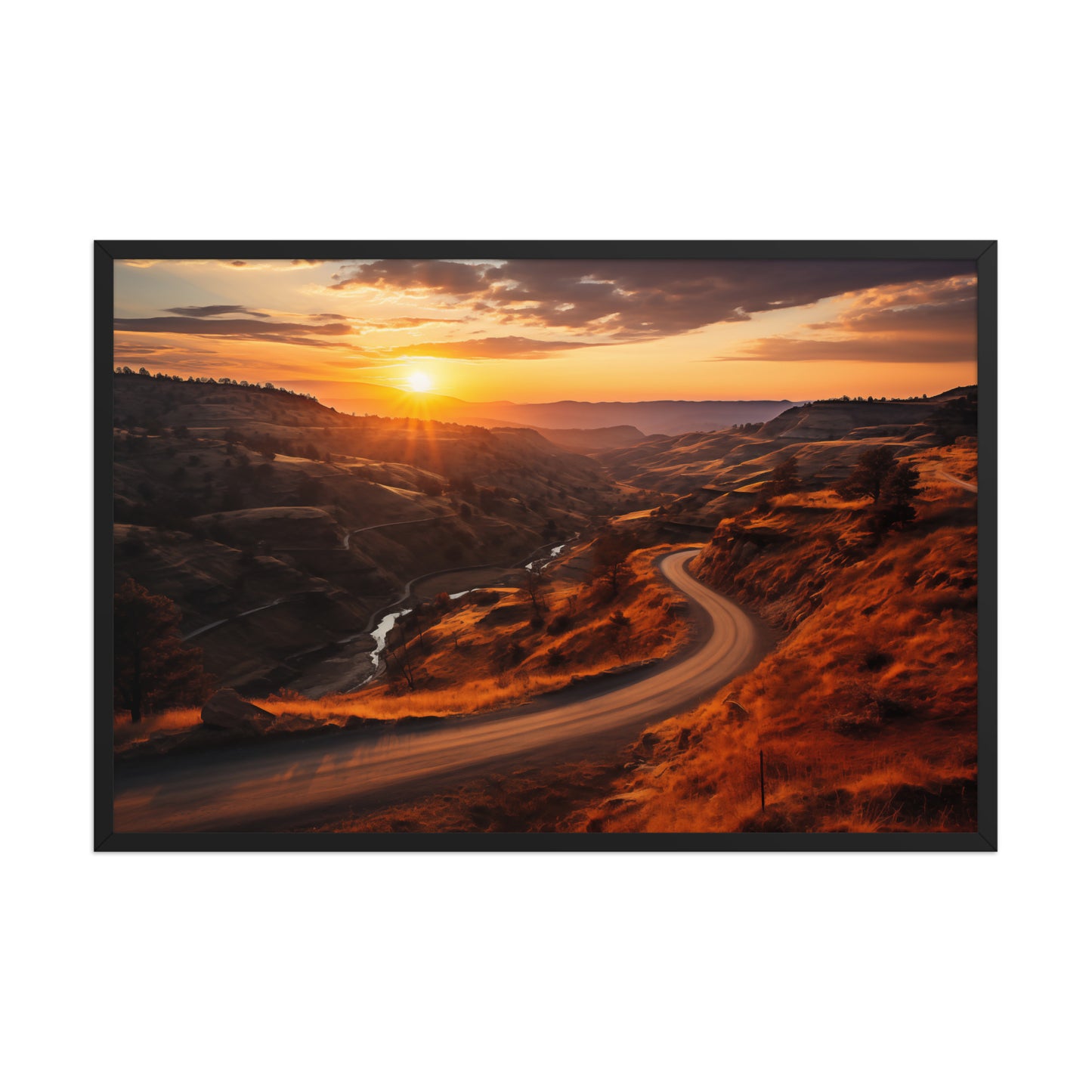 A Tranquil Trail Photorealistic Digital Artwork Framed Artwork