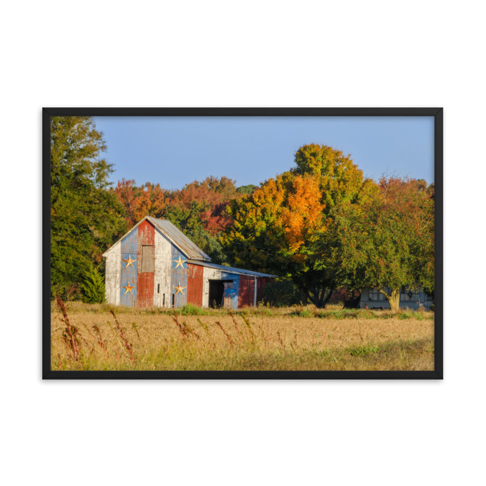 Patriotic Barn in Field Rural Landscape Framed Photo Paper Wall Art Prints