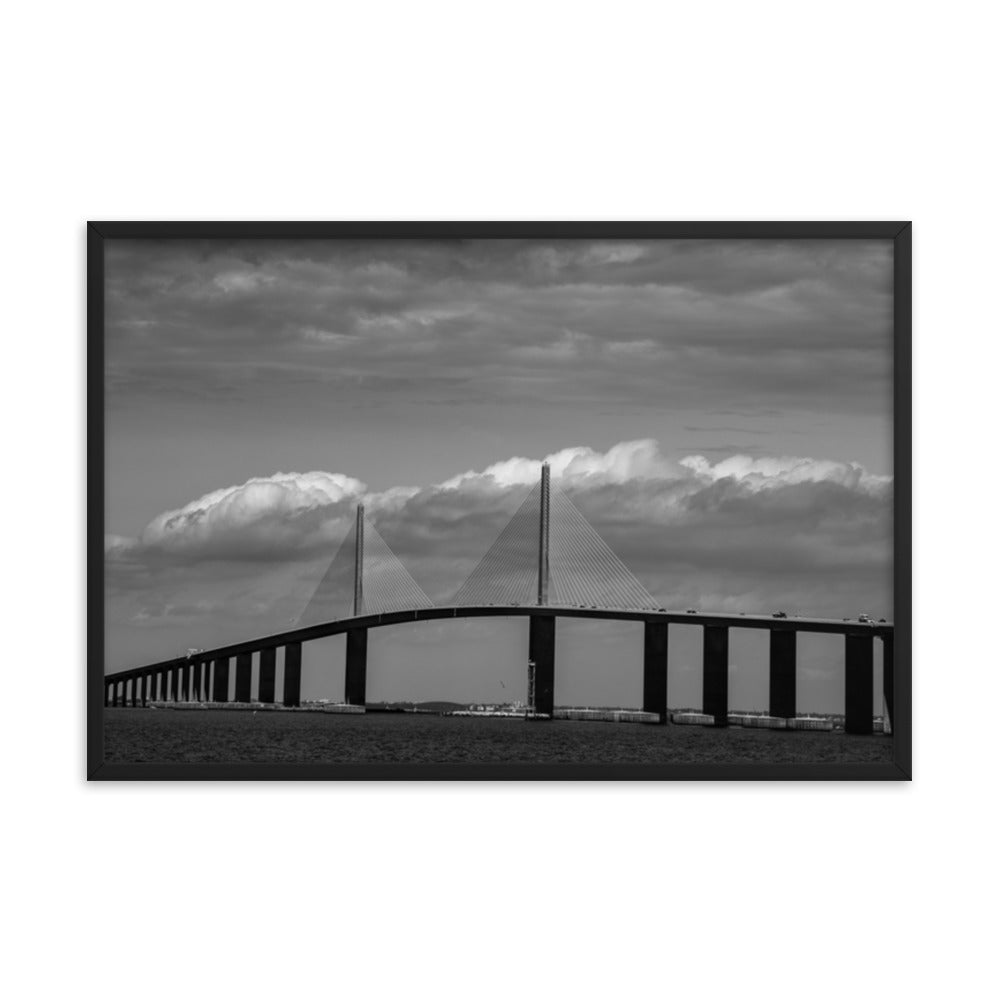 Skyway Bridge Black and White Coastal Landscape Framed Photo Paper Wall Art Prints
