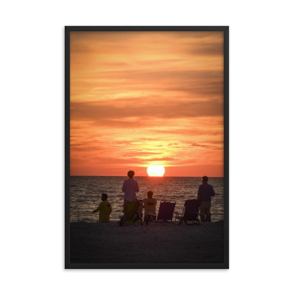 Summer Sunset Spectators Coastal Sunset Landscape Photo Framed Wall Art Print