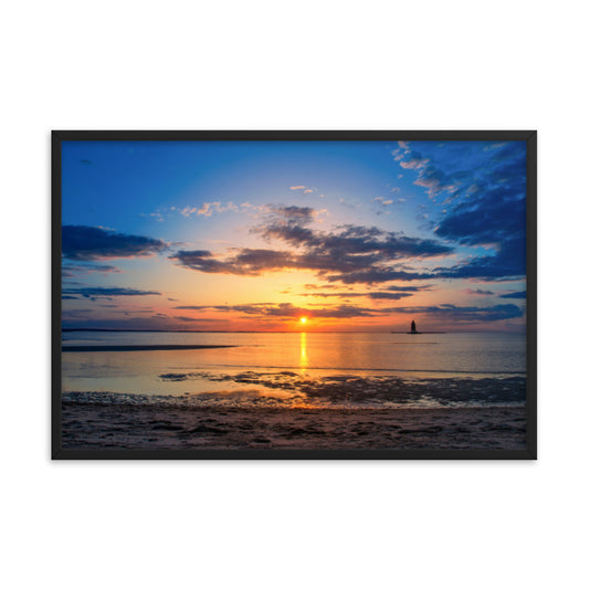 Sunset at Breakwater Lighthouse Landscape Framed Photo Paper Wall Art Prints