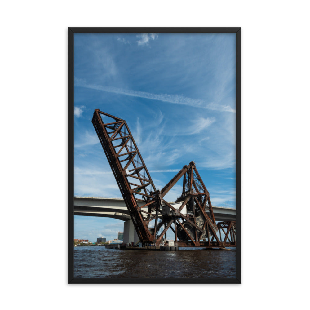 Train Drawbridge Jacksonville 3 Color Urban Landscape Framed Wall Art Print