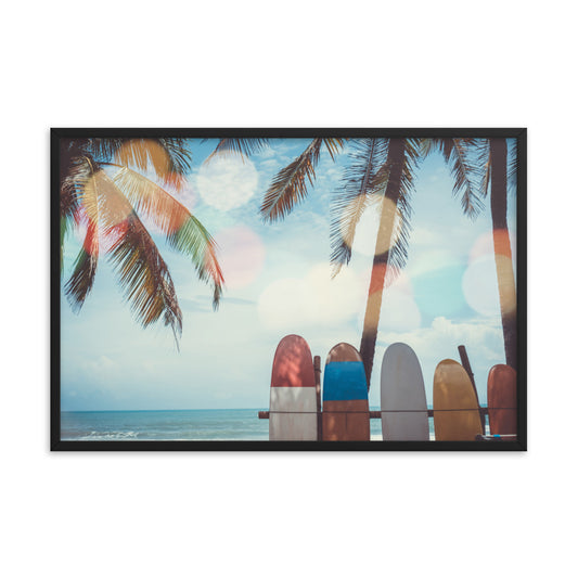 Surf Life Tropical Landscape Surfboard Scene Lifestyle Photograph Framed Wall Art Print
