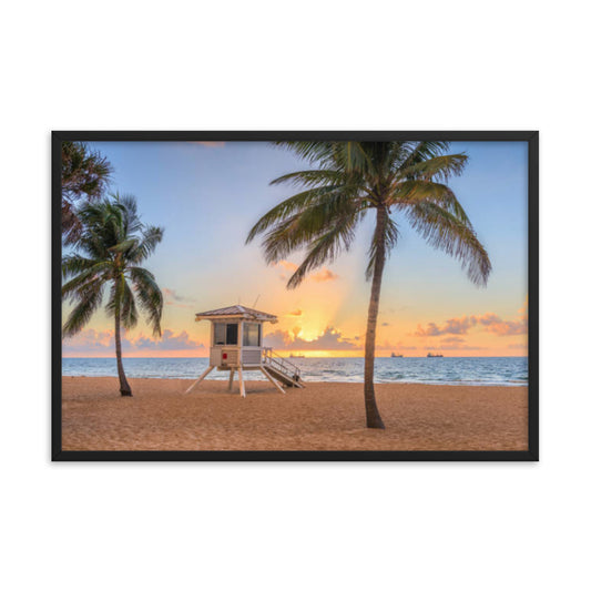 Sunrise Sentinel Coastal Beach Landscape Photograph Framed Wall Art Print