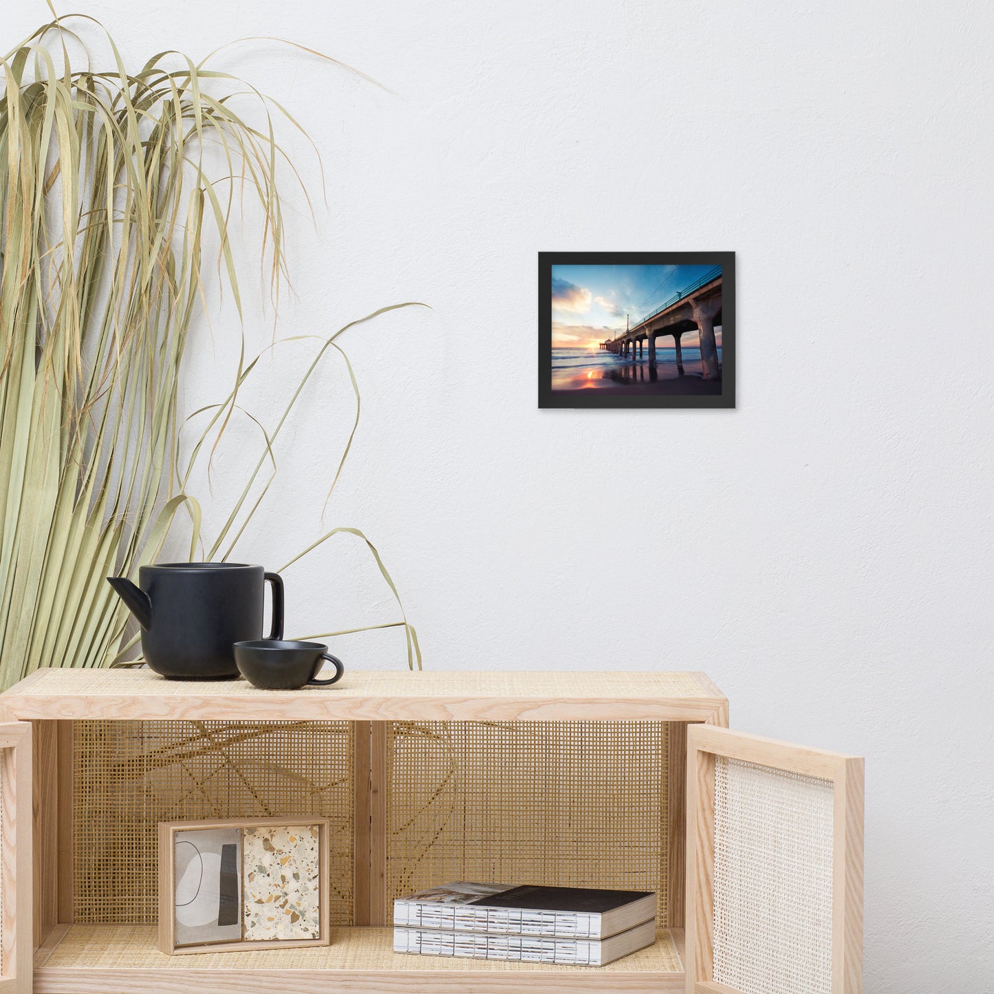 Tranquil Manhattan Beach Pier at Sunset Coastal Landscape Photo Framed Wall Art Prints