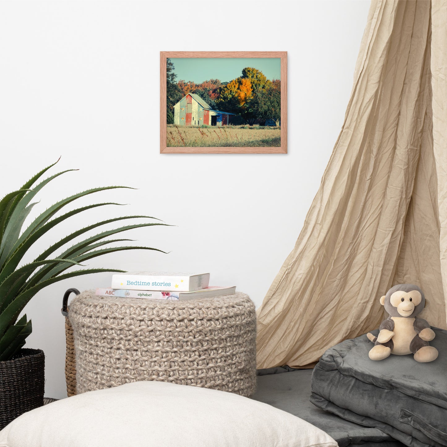 Patriotic Weathered Barn in Field - Cross Processed Framed Photo Paper Wall Art Prints