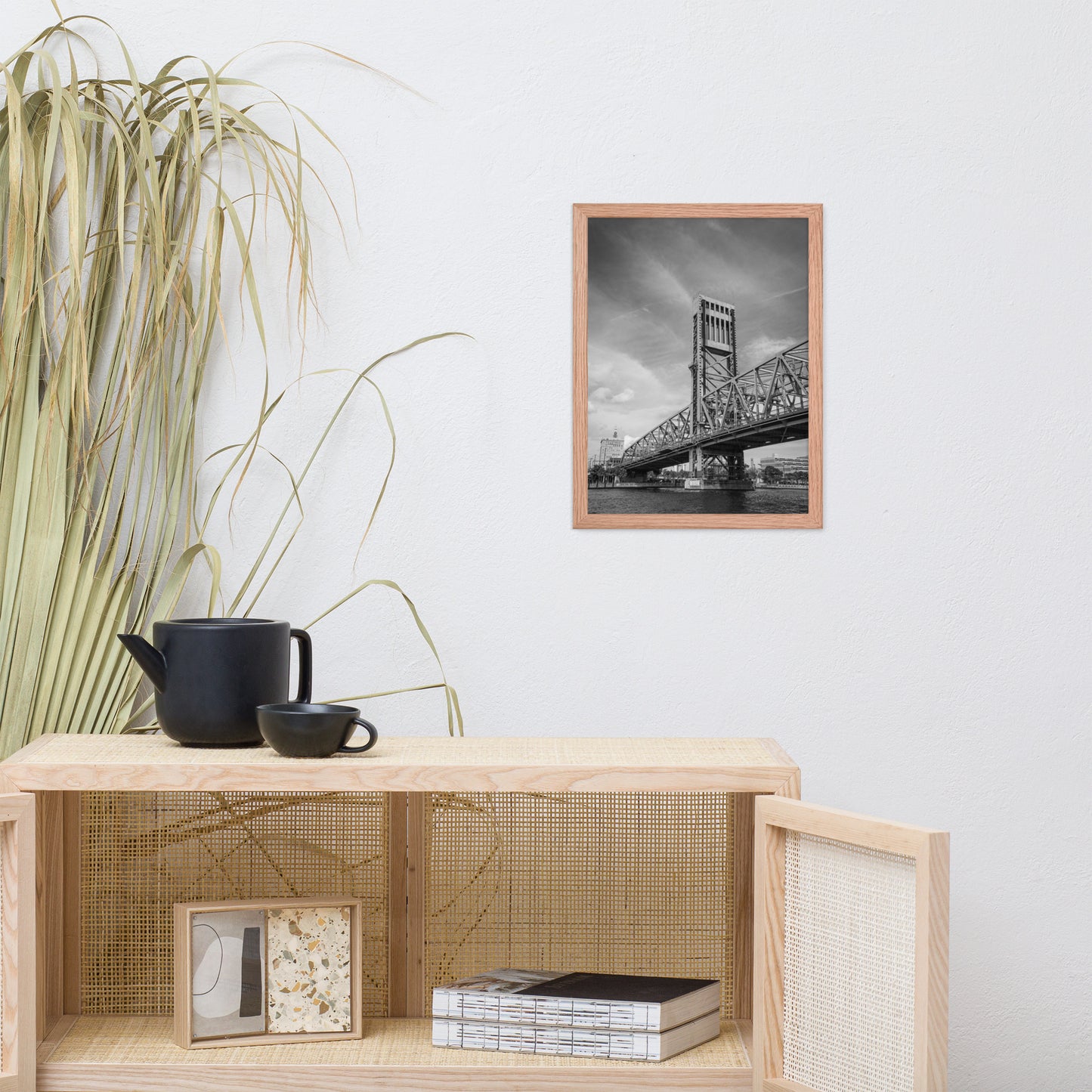 Lift Bridge of Jacksonville Florida Black and White Urban Landscape Photo Framed Wall Art Print