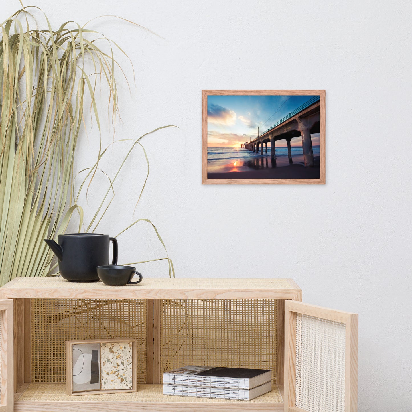 Tranquil Manhattan Beach Pier at Sunset Coastal Landscape Photo Framed Wall Art Prints