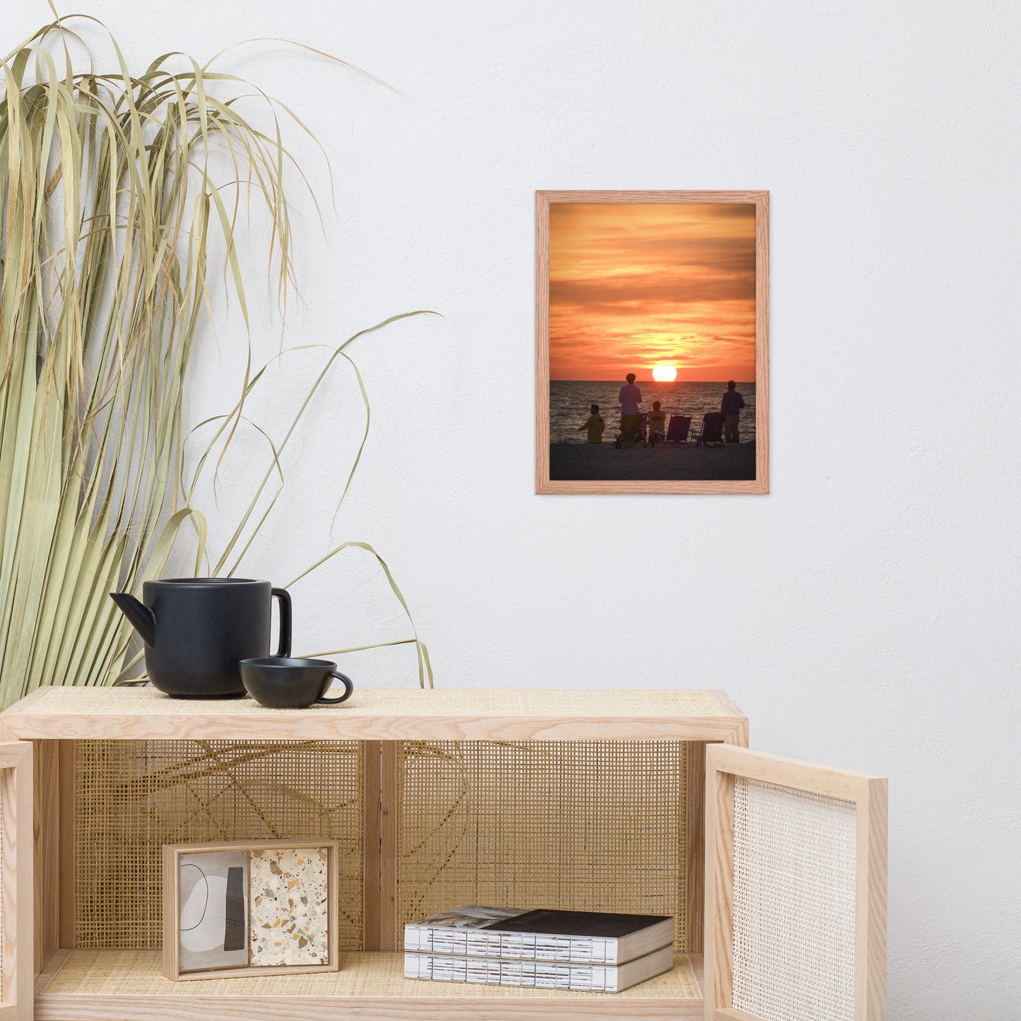 Summer Sunset Spectators Coastal Sunset Landscape Photo Framed Wall Art Print