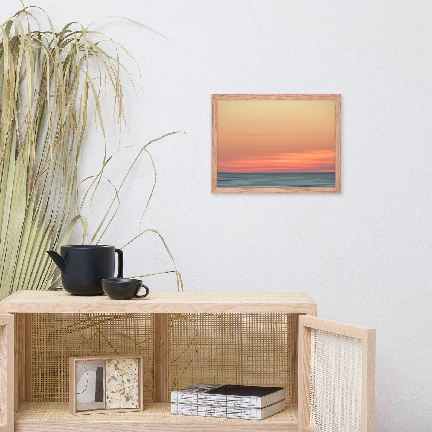 living area wall decor, Pink Coastal Wall Art: Abstract Color Blend Ocean Sunset - Coastal / Beach / Seascape / Nature / Landscape Photo Framed Wall Art Print - Artwork - Wall Decor