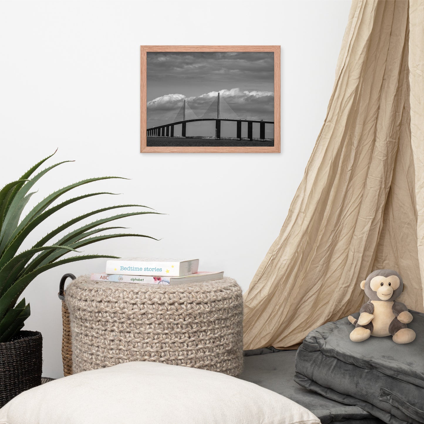 Skyway Bridge Black and White Coastal Landscape Framed Photo Paper Wall Art Prints