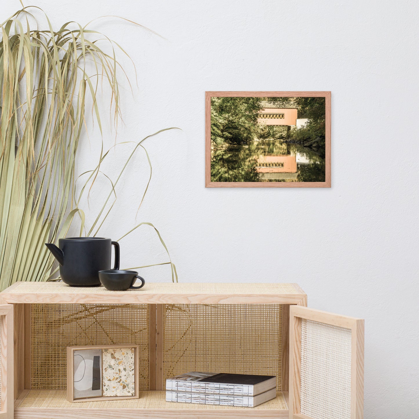 The Reflections of Wooddale Covered Bridge Aged Framed Photo Paper Wall Art Prints