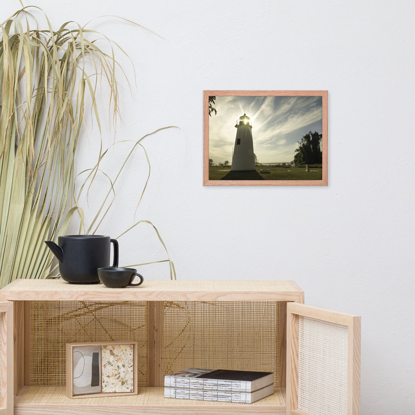 Turkey Point Lighthouse with Sun Flare Horizontal Framed Photo Paper Wall Art Prints