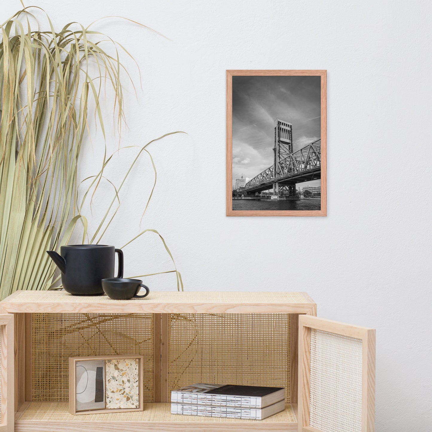 Lift Bridge of Jacksonville Florida Black and White Urban Landscape Photo Framed Wall Art Print