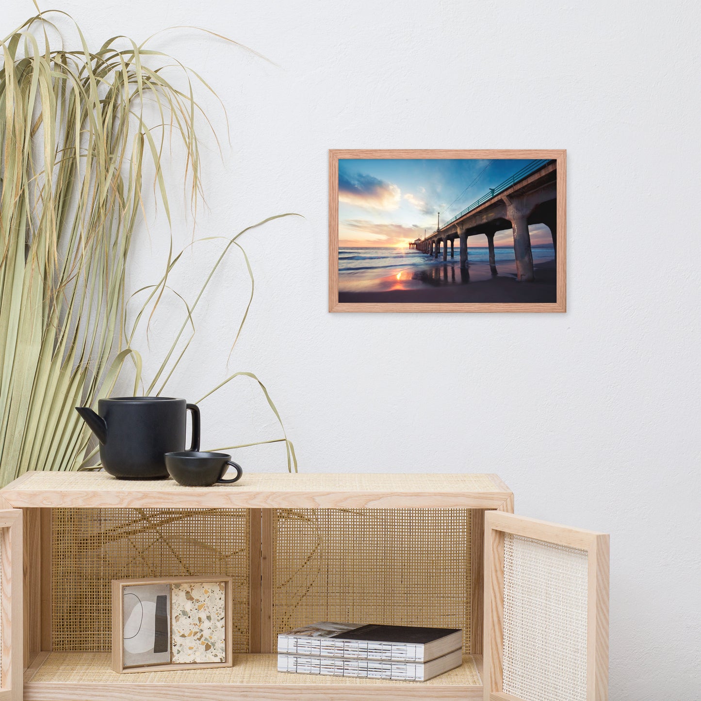 Tranquil Manhattan Beach Pier at Sunset Coastal Landscape Photo Framed Wall Art Prints