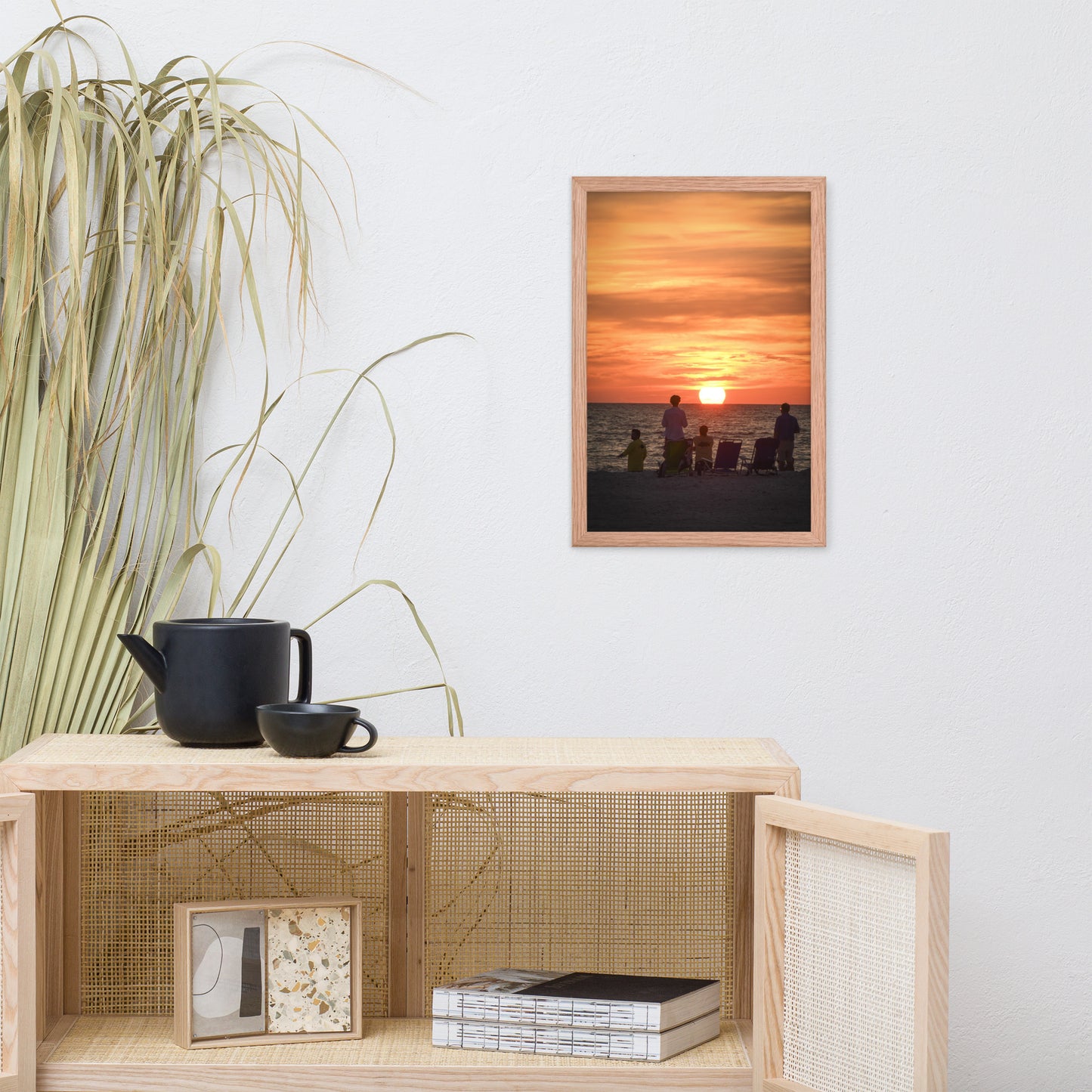 Summer Sunset Spectators Coastal Sunset Landscape Photo Framed Wall Art Print