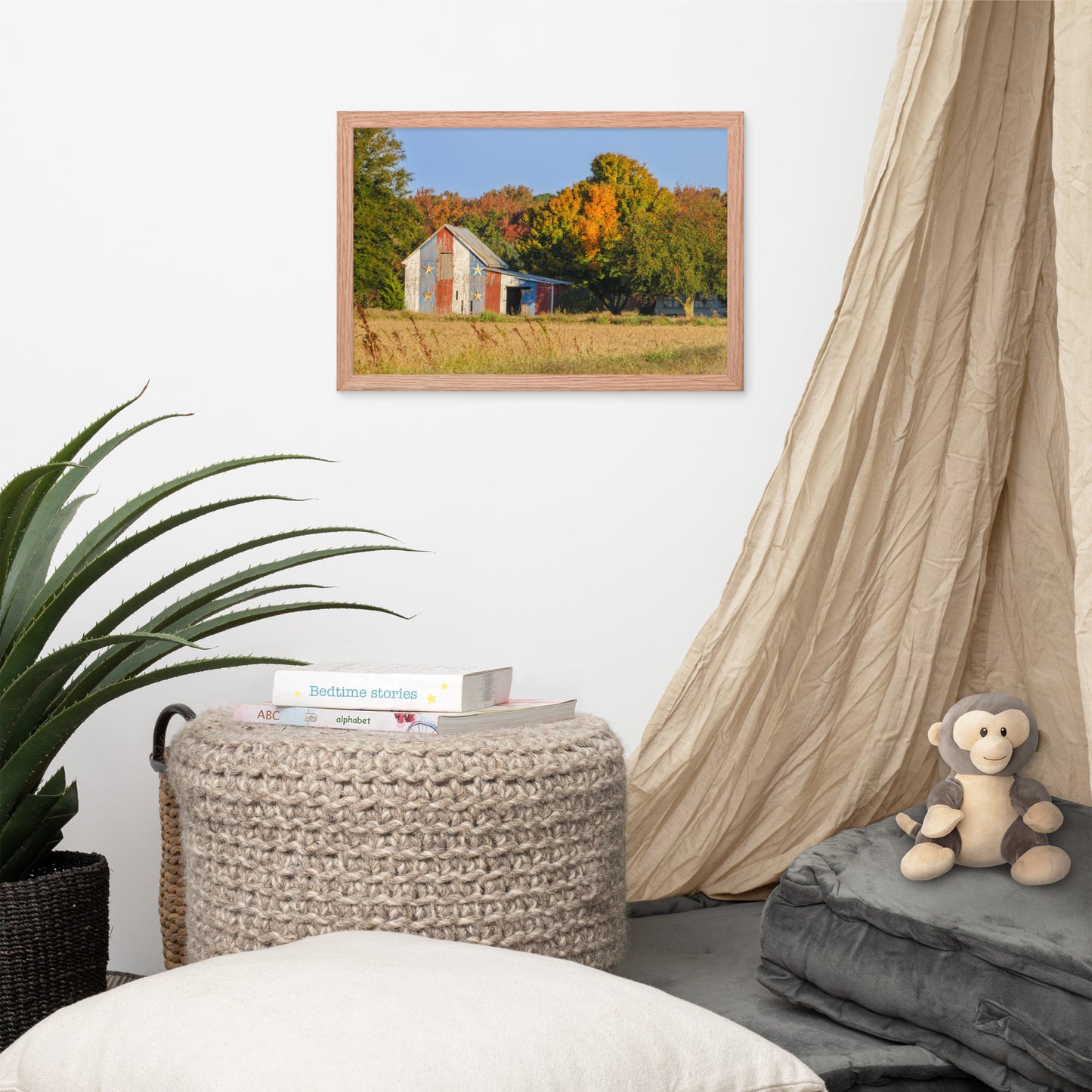 Patriotic Barn in Field Rural Landscape Framed Photo Paper Wall Art Prints