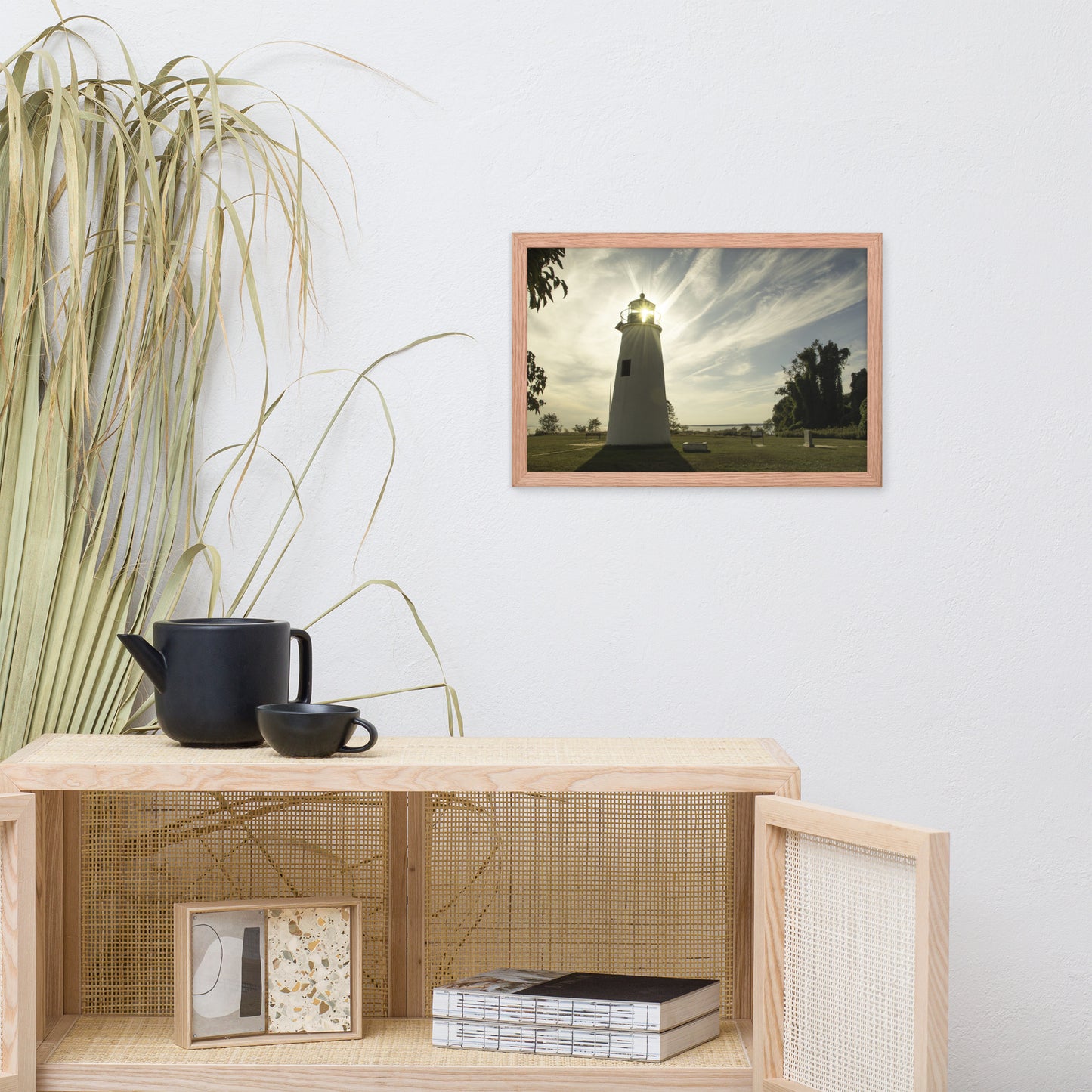 Turkey Point Lighthouse with Sun Flare Horizontal Framed Photo Paper Wall Art Prints