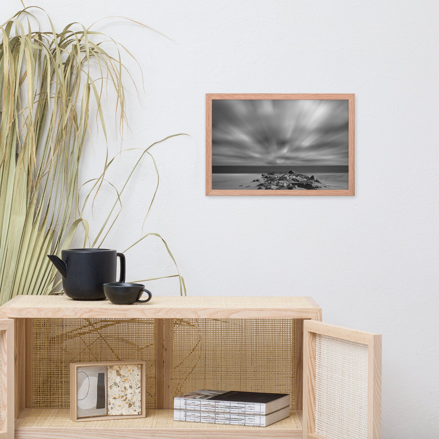 Windy Beach Black & White Landscape Framed Photo Paper Wall Art Prints