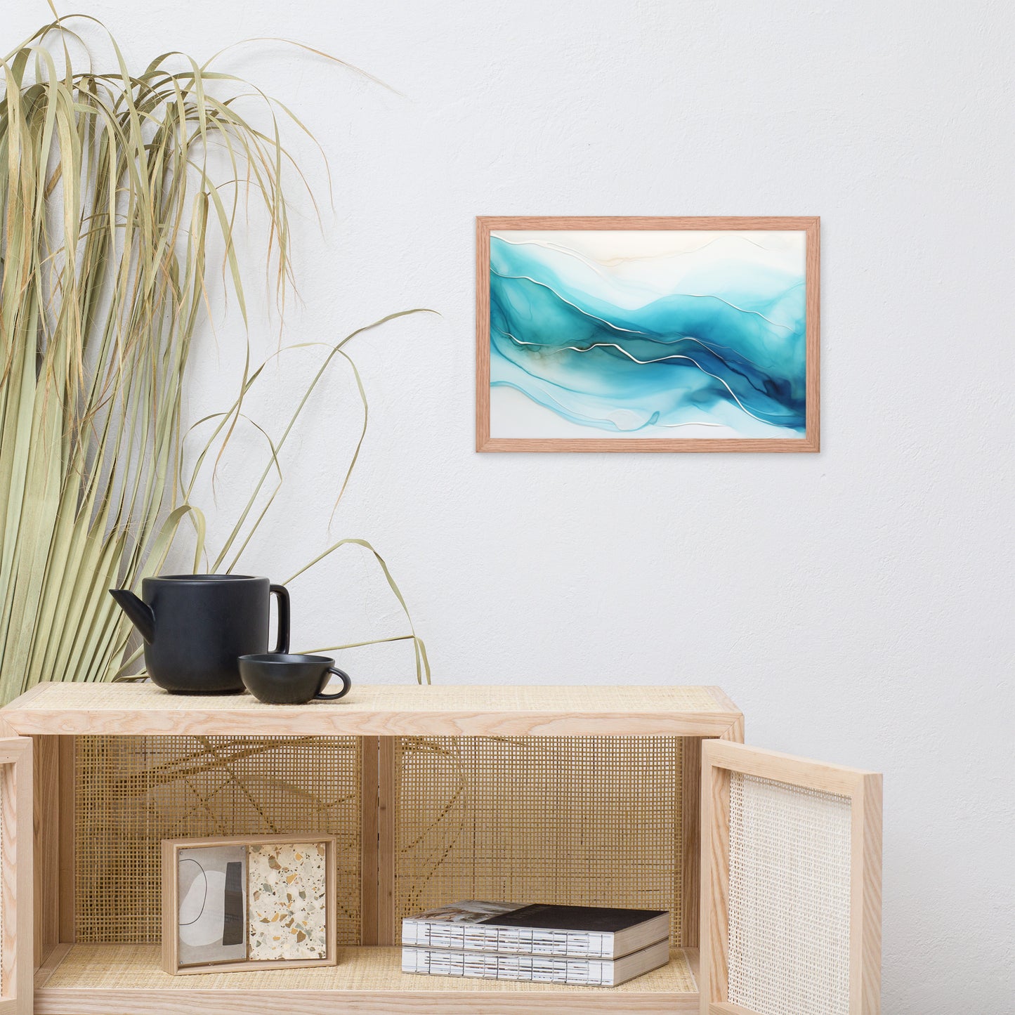 Abstract Artwork: Sapphire Serenity Alcohol Ink - Fluid Art Minimal Framed Wall Art Print