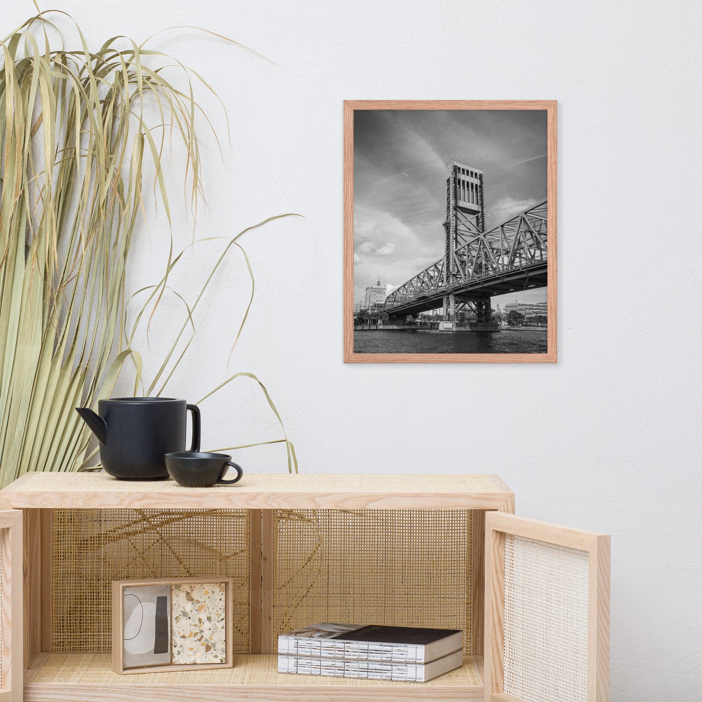 Lift Bridge of Jacksonville Florida Black and White Urban Landscape Photo Framed Wall Art Print