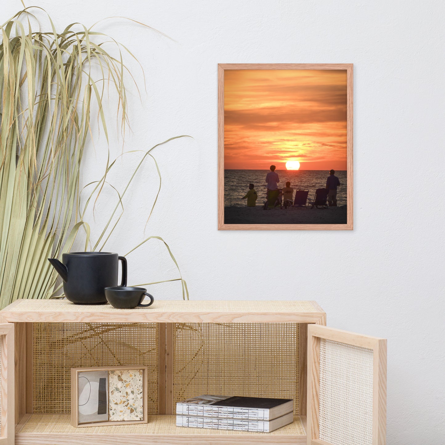 Summer Sunset Spectators Coastal Sunset Landscape Photo Framed Wall Art Print