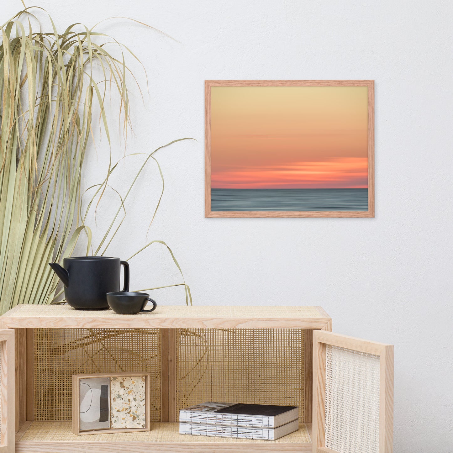 living room home wall decor, Pink Coastal Wall Art: Abstract Color Blend Ocean Sunset - Coastal / Beach / Seascape / Nature / Landscape Photo Framed Wall Art Print - Artwork - Wall Decor