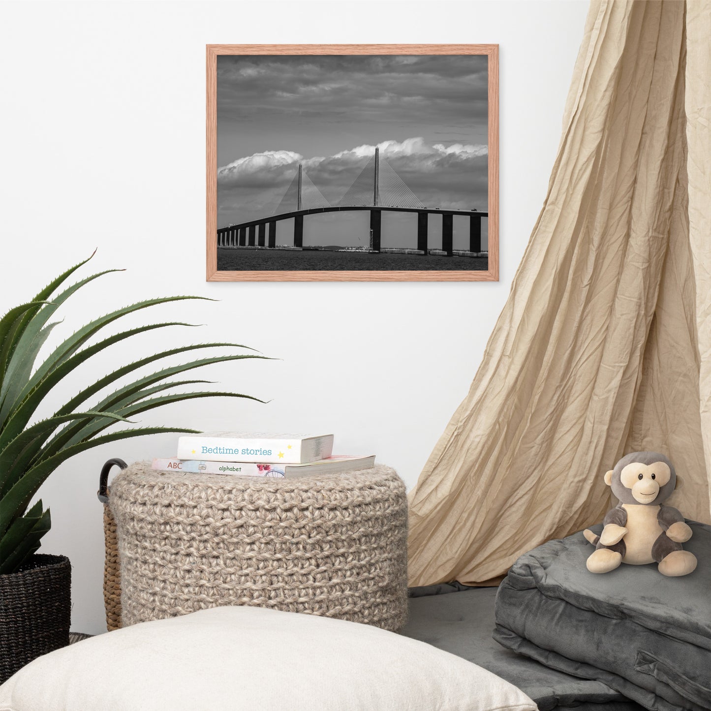 Skyway Bridge Black and White Coastal Landscape Framed Photo Paper Wall Art Prints