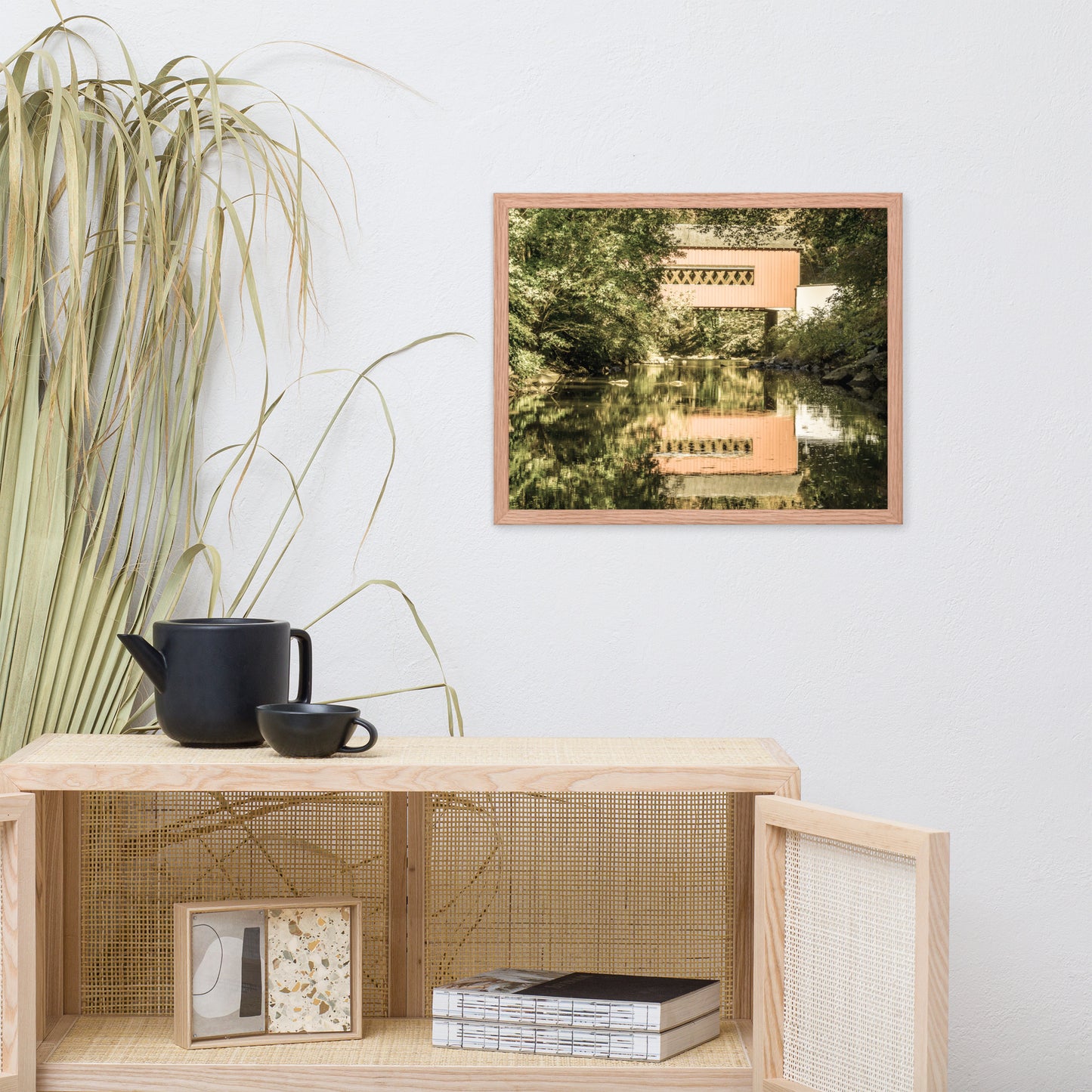 The Reflections of Wooddale Covered Bridge Aged Framed Photo Paper Wall Art Prints