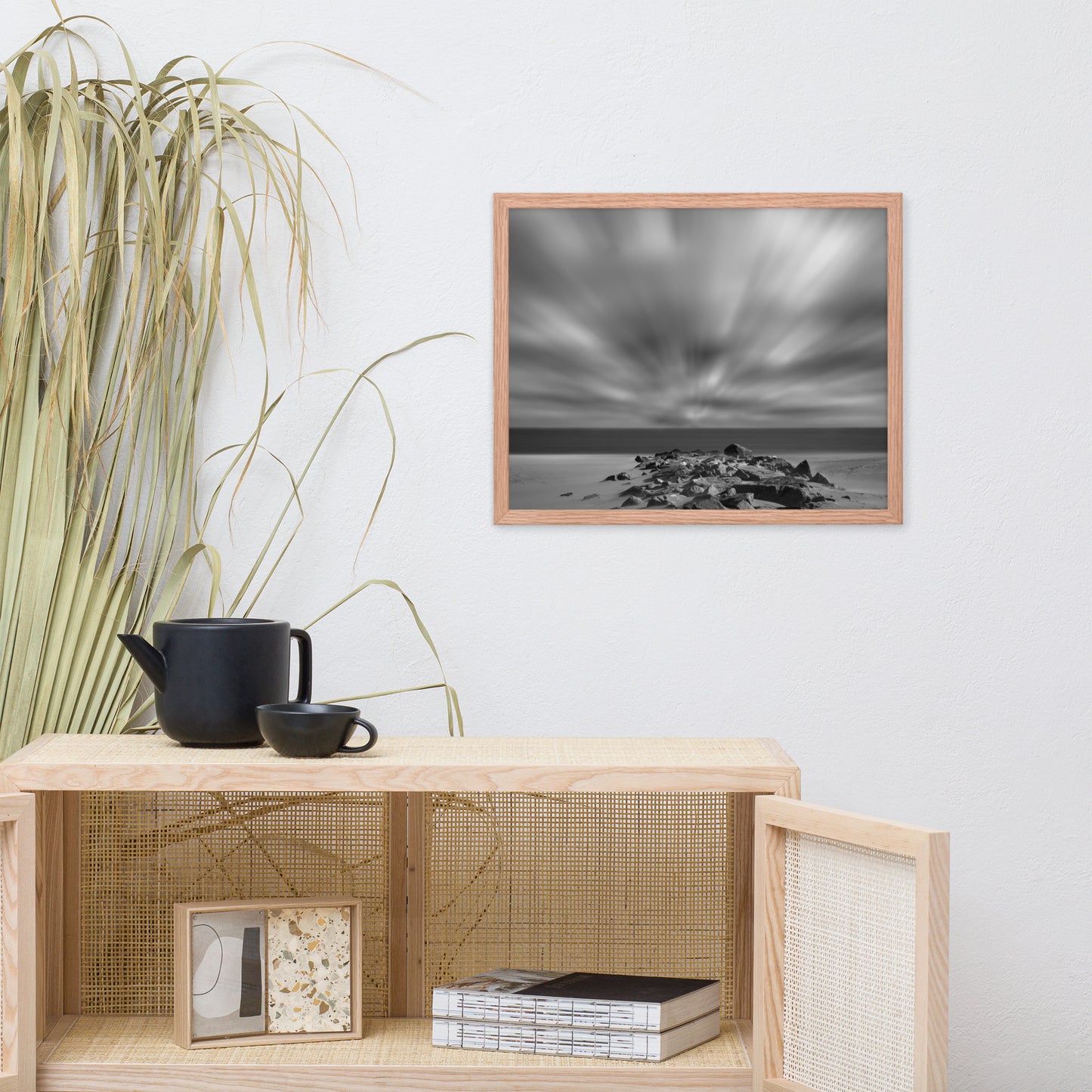 Windy Beach Black & White Landscape Framed Photo Paper Wall Art Prints
