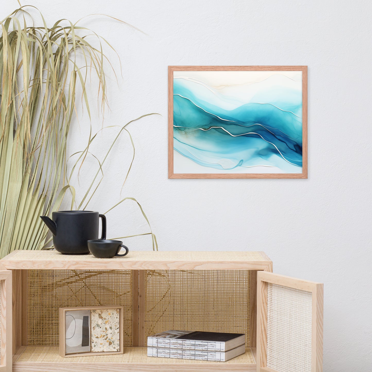 Abstract Artwork: Sapphire Serenity Alcohol Ink - Fluid Art Minimal Framed Wall Art Print