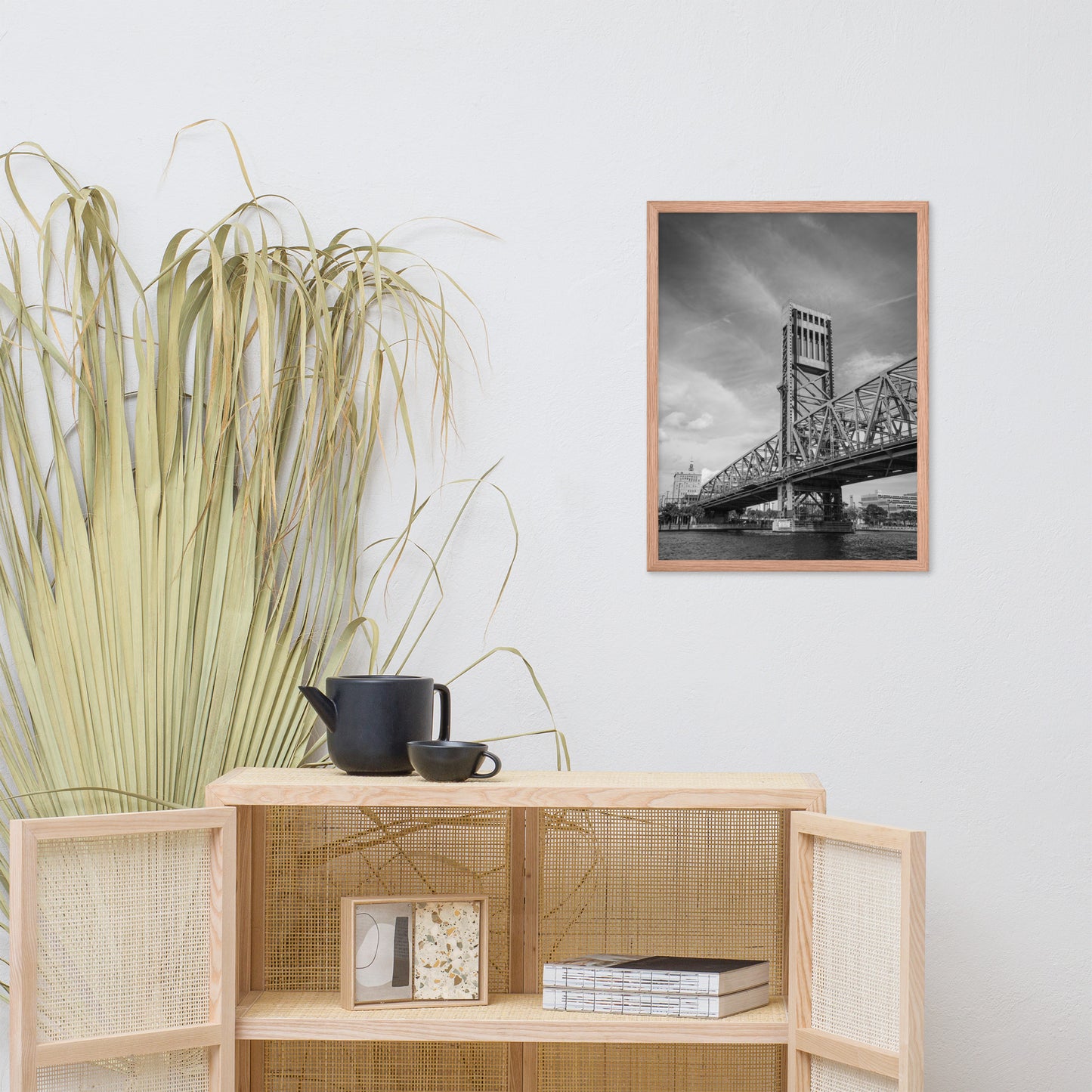 Lift Bridge of Jacksonville Florida Black and White Urban Landscape Photo Framed Wall Art Print