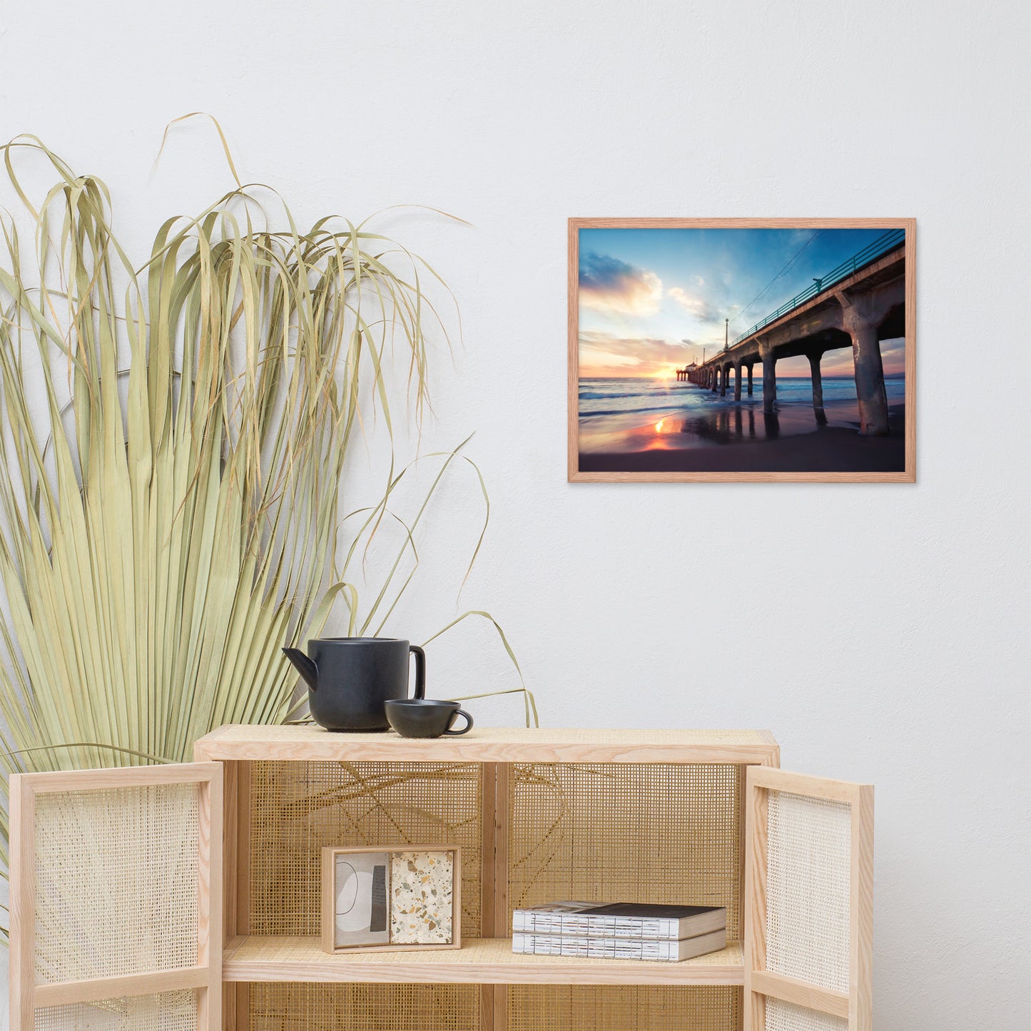 Tranquil Manhattan Beach Pier at Sunset Coastal Landscape Photo Framed Wall Art Prints