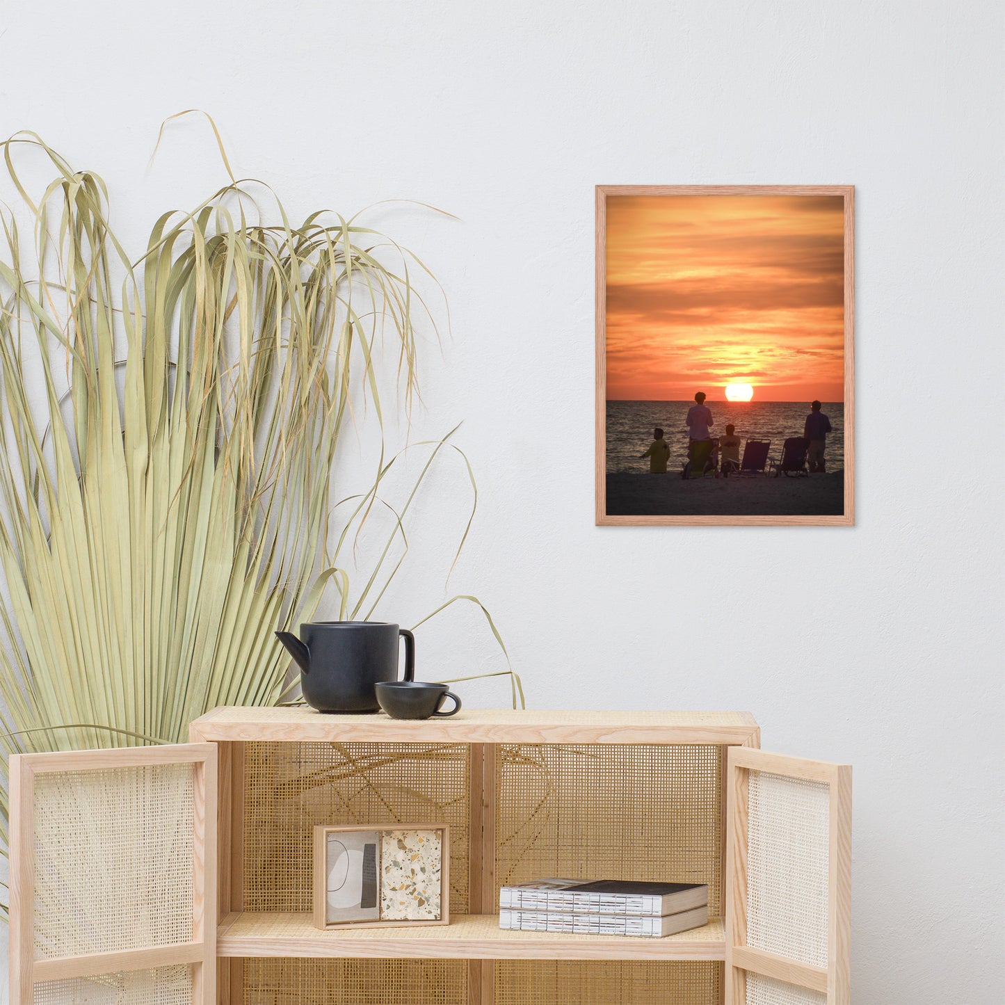 Summer Sunset Spectators Coastal Sunset Landscape Photo Framed Wall Art Print