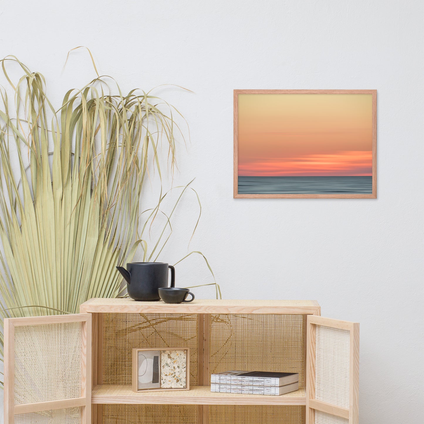 living room with wall art, Pink Coastal Wall Art: Abstract Color Blend Ocean Sunset - Coastal / Beach / Seascape / Nature / Landscape Photo Framed Wall Art Print - Artwork - Wall Decor