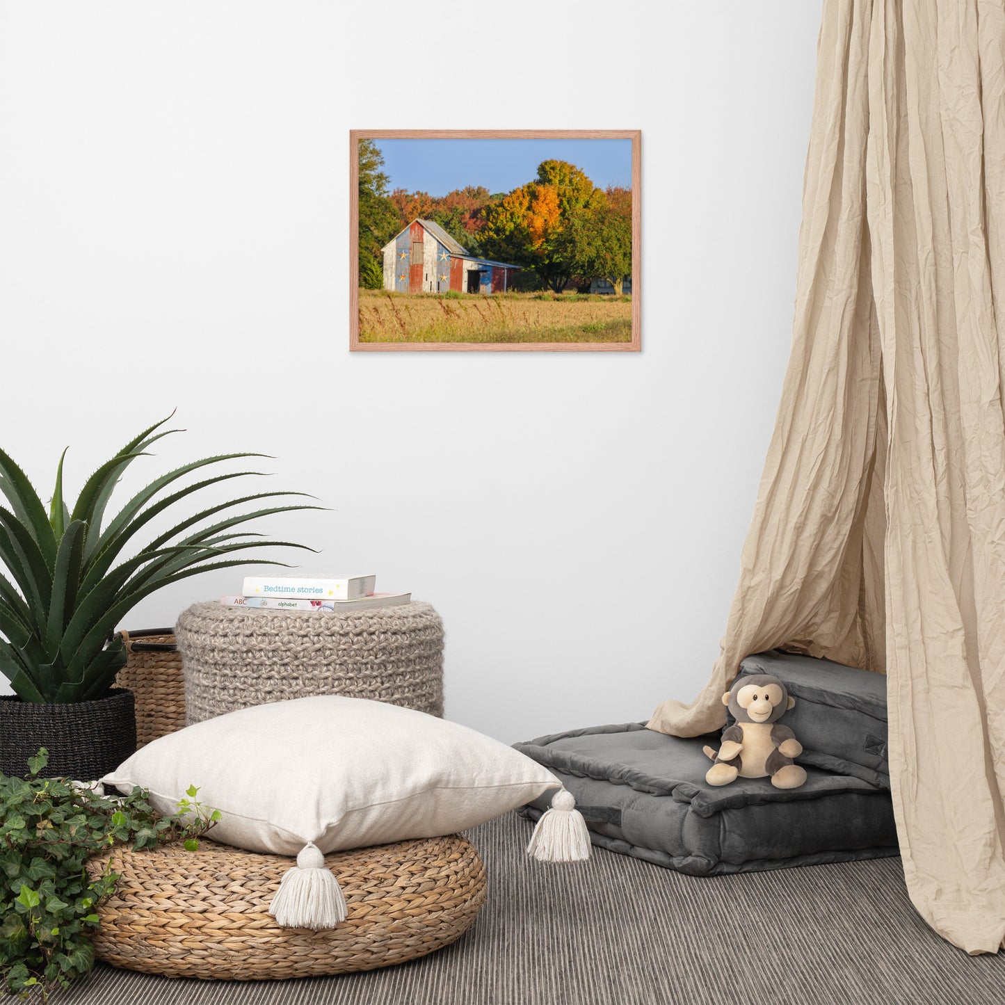 Patriotic Barn in Field Rural Landscape Framed Photo Paper Wall Art Prints