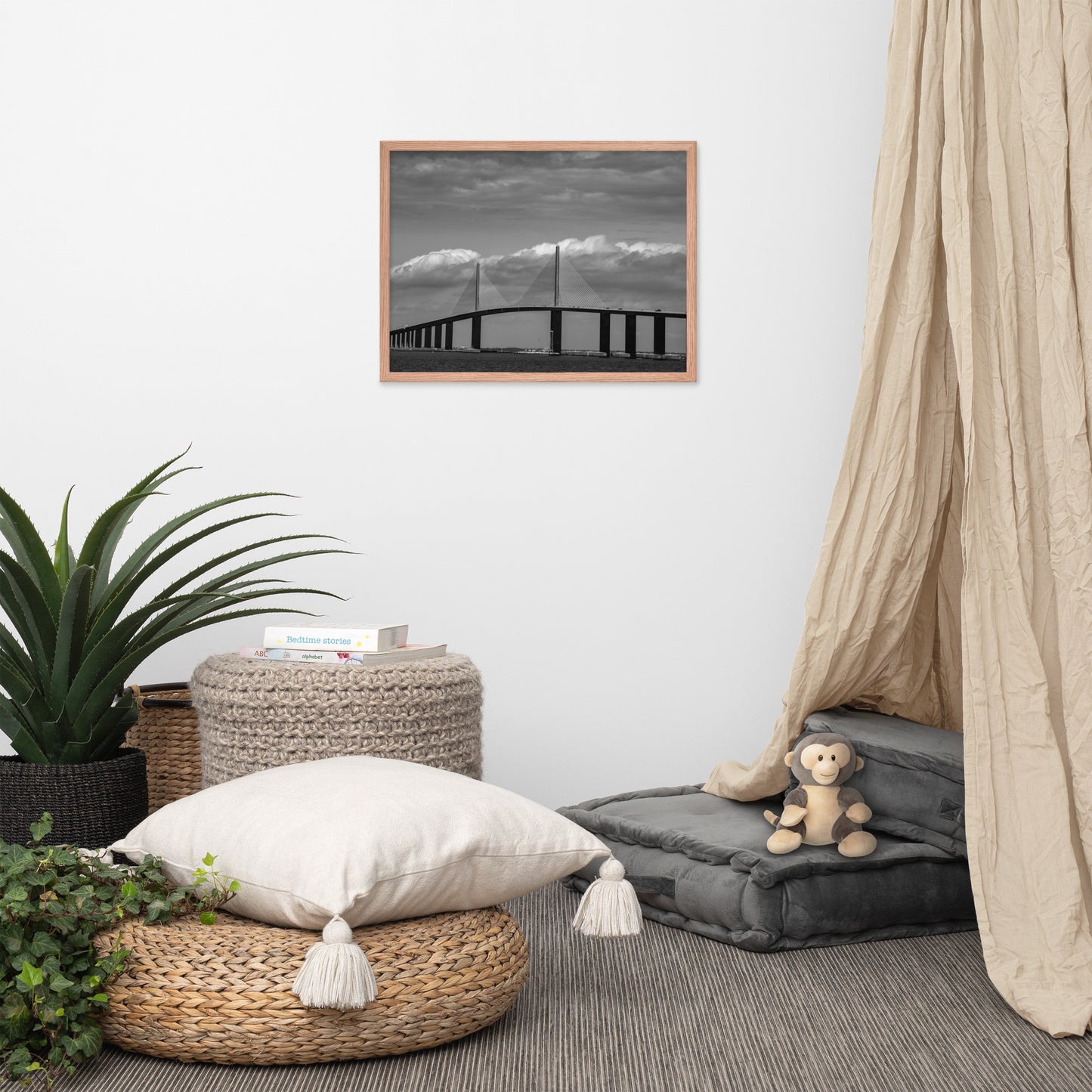 Skyway Bridge Black and White Coastal Landscape Framed Photo Paper Wall Art Prints