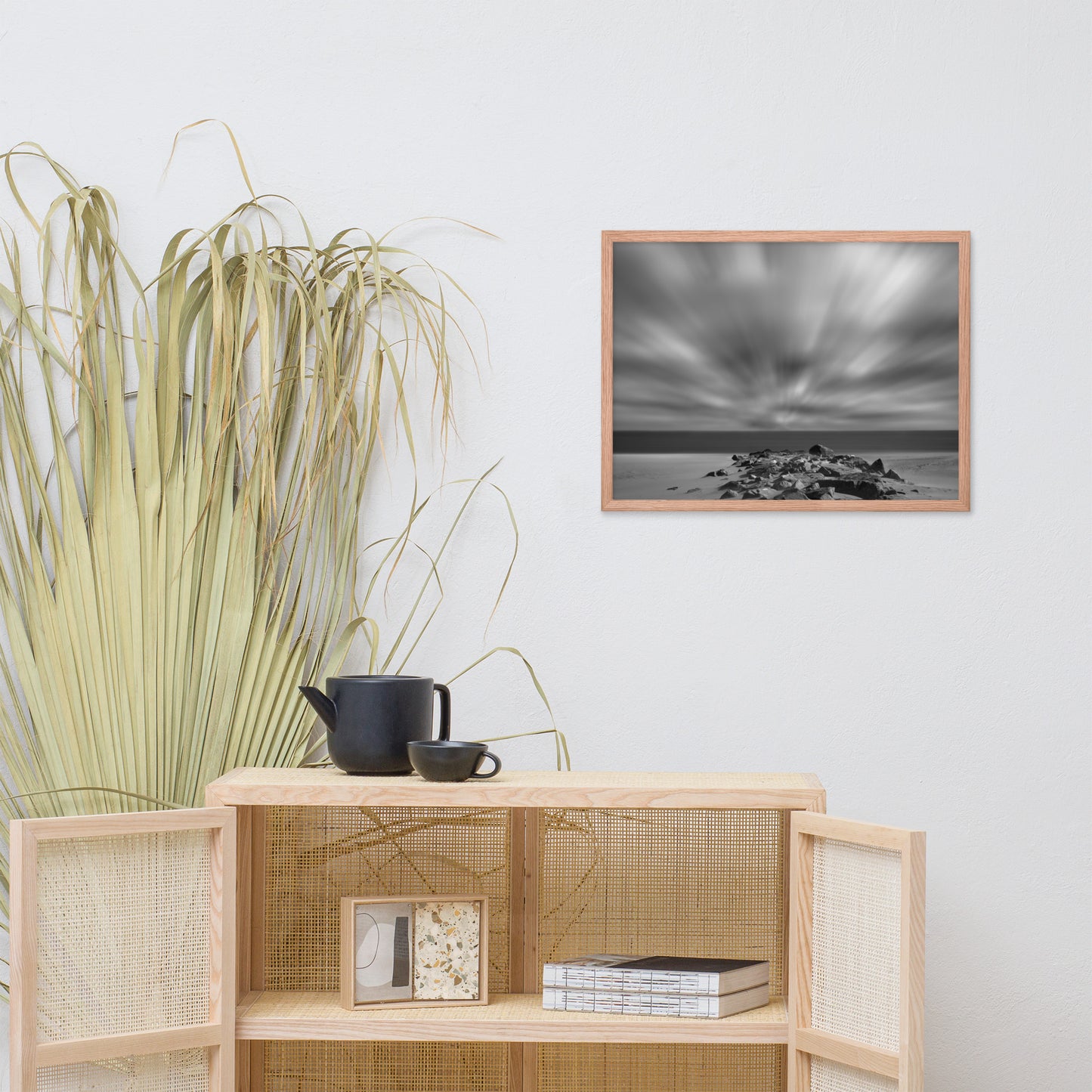 Windy Beach Black & White Landscape Framed Photo Paper Wall Art Prints