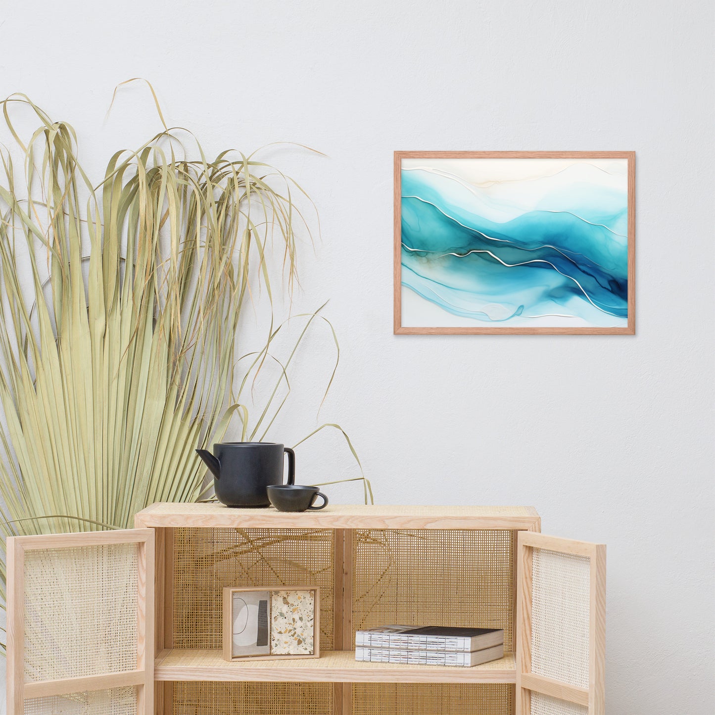 Abstract Artwork: Sapphire Serenity Alcohol Ink - Fluid Art Minimal Framed Wall Art Print