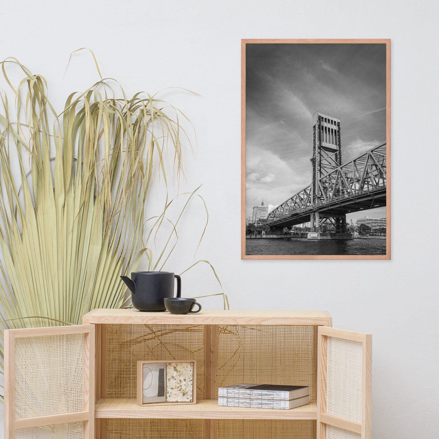 Lift Bridge of Jacksonville Florida Black and White Urban Landscape Photo Framed Wall Art Print