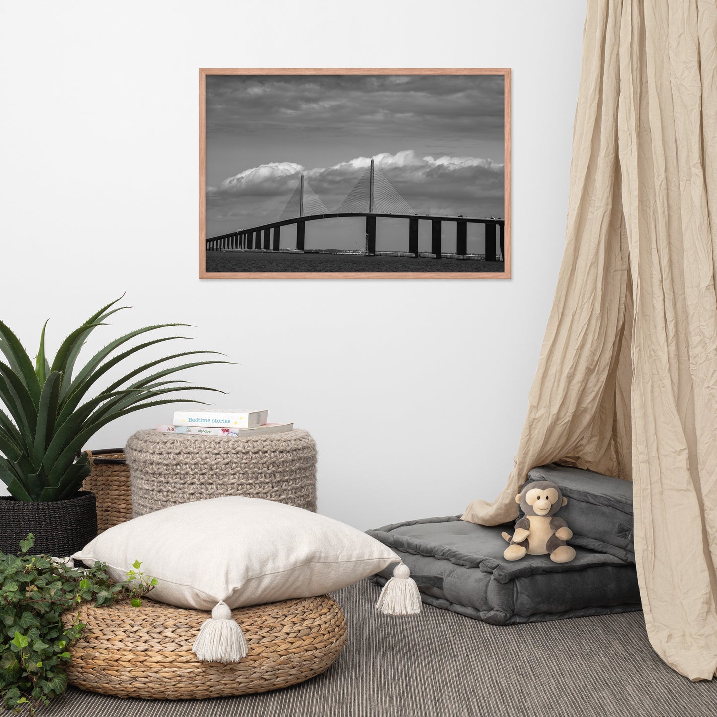 Skyway Bridge Black and White Coastal Landscape Framed Photo Paper Wall Art Prints