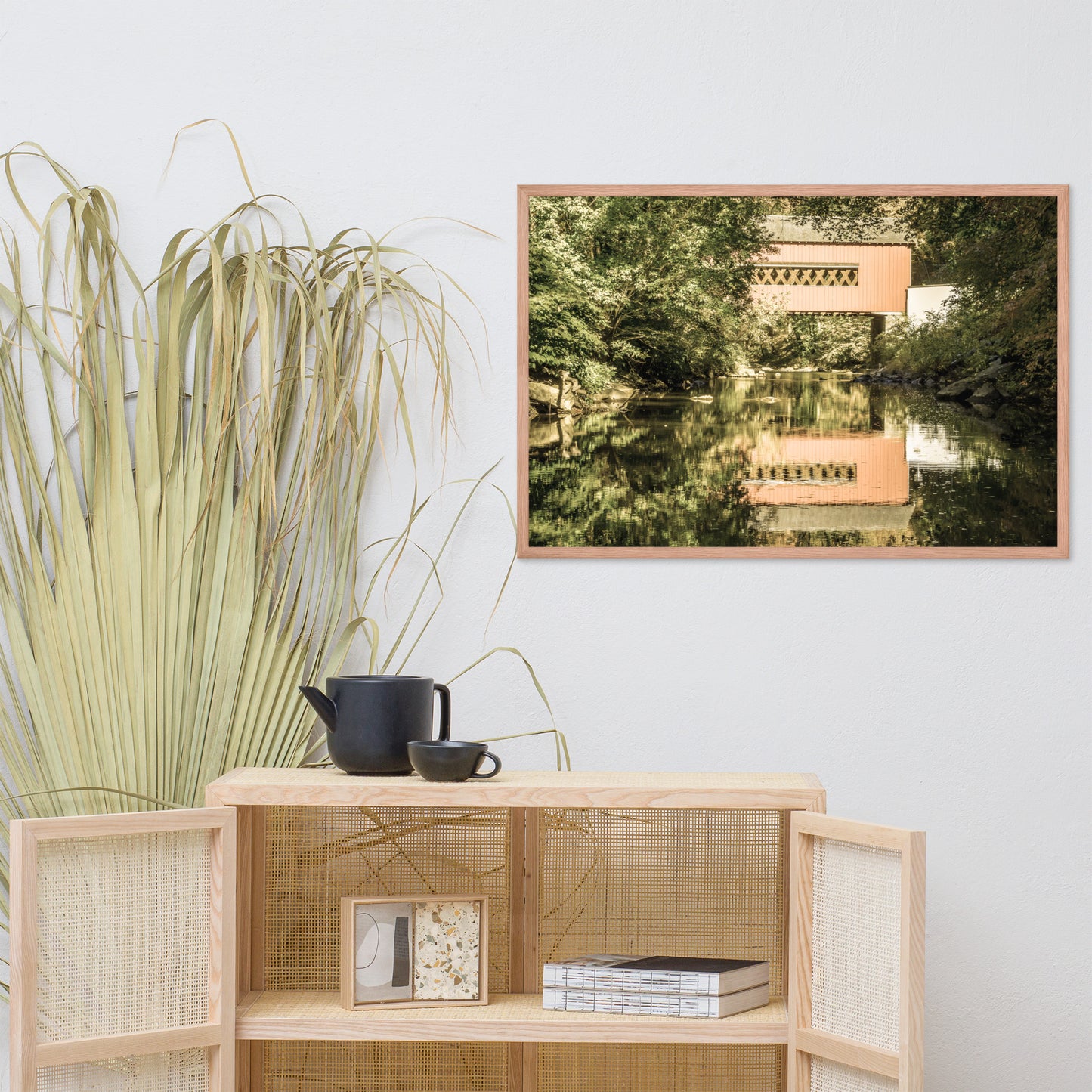 The Reflections of Wooddale Covered Bridge Aged Framed Photo Paper Wall Art Prints