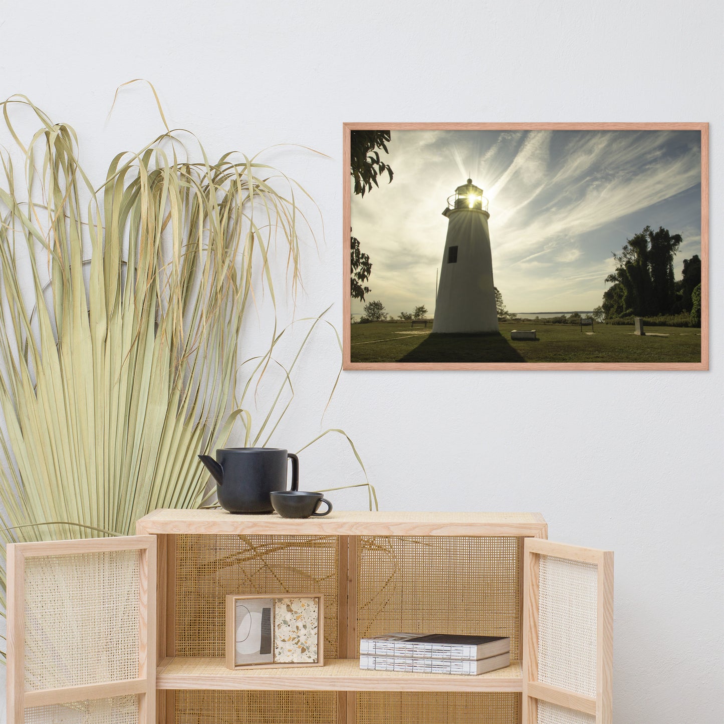 Turkey Point Lighthouse with Sun Flare Horizontal Framed Photo Paper Wall Art Prints